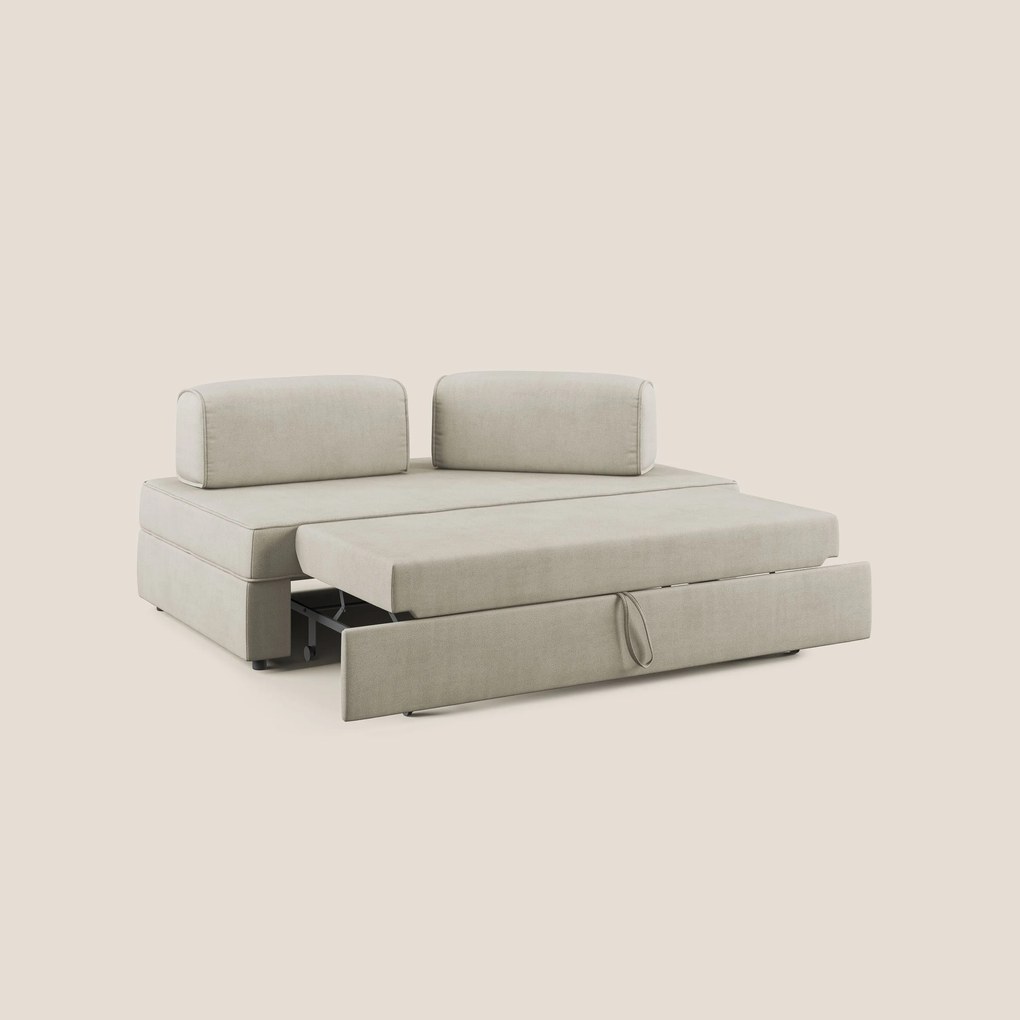 Liberty divano con pouf estraibile e schienali movibili in tessuto morbido impermeabile T02 panna