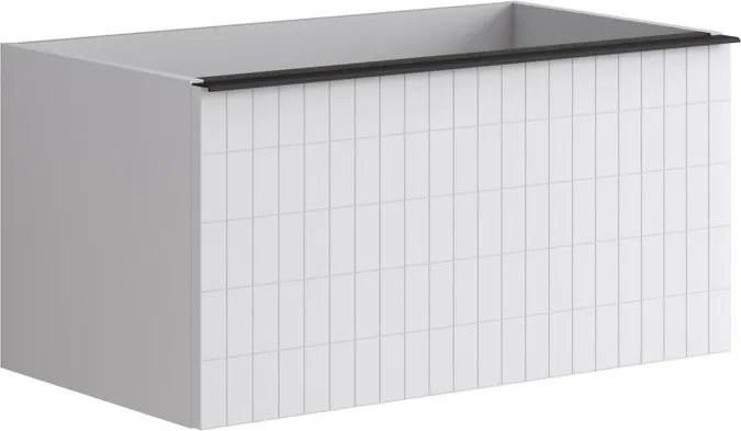 Mobile da bagno sospeso sotto lavabo Pixel grid 2 cassetti L 80 x H 40 x P 45.5 cm bianco laccato opaco, con maniglia alluminio nero opaco