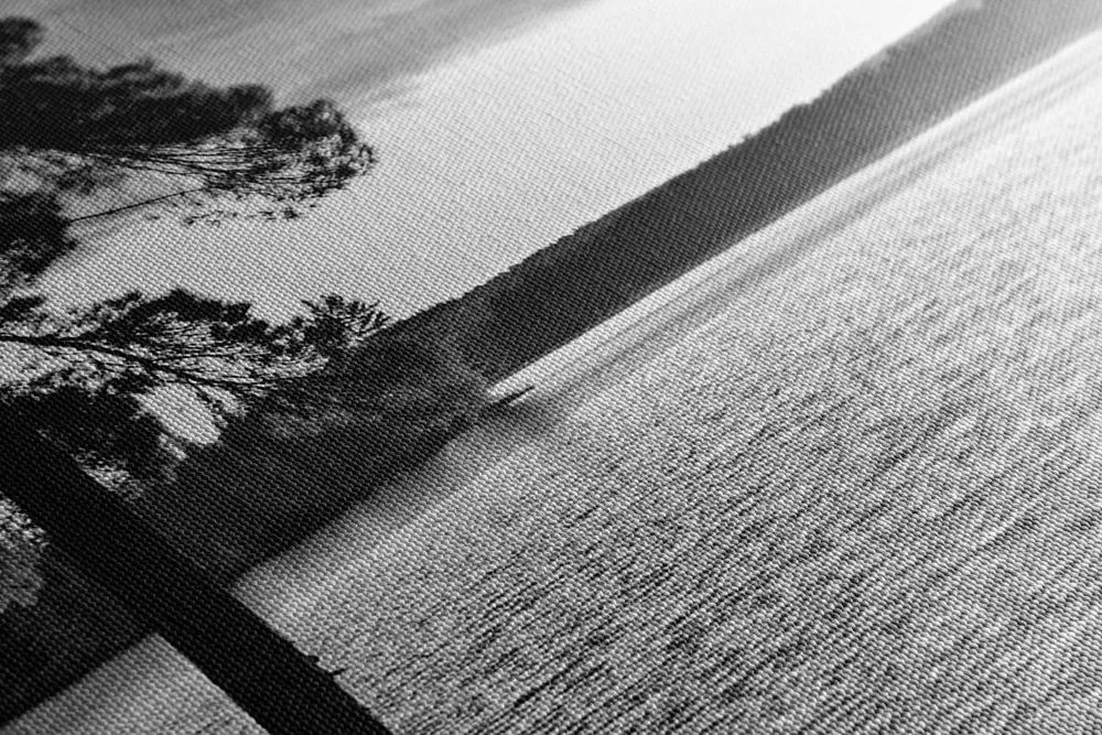 Quadro su tela – Tramonto sul lago in bianco e nero