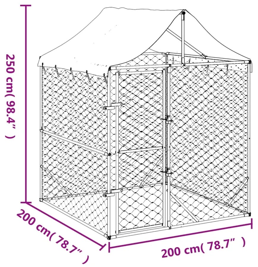 Cuccia cani da esterno tetto argento 2x2x2,5 m acciaio zincato