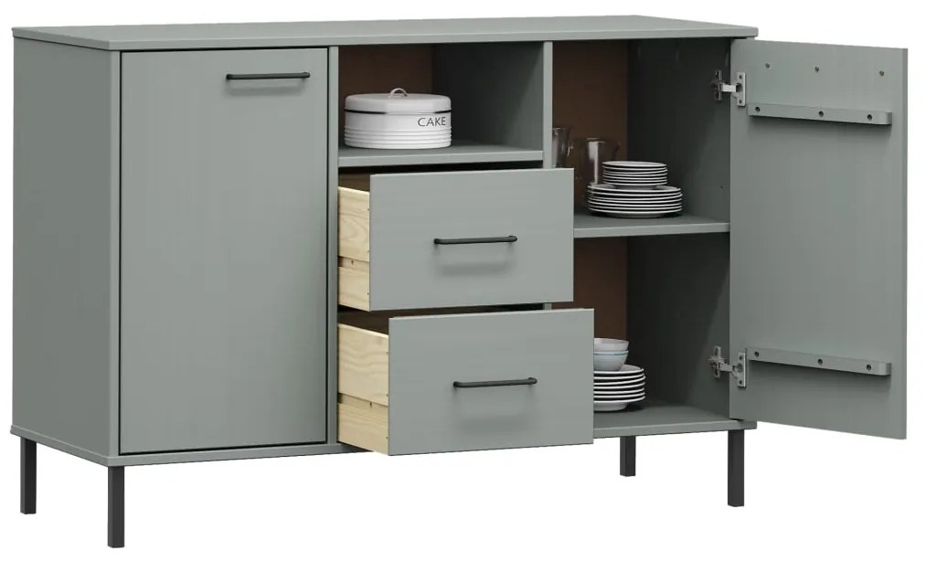 Credenza gambe metallo grigio 113x40x77 cm legno massello oslo