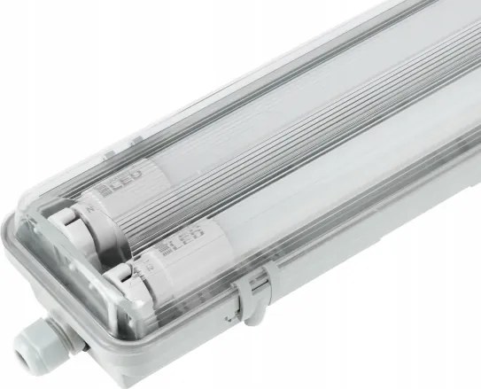 Apparecchio fluorescente tecnico LED T8, 2x G13, 10W, 230V, 6000K, 60 cm, IP65, bianco