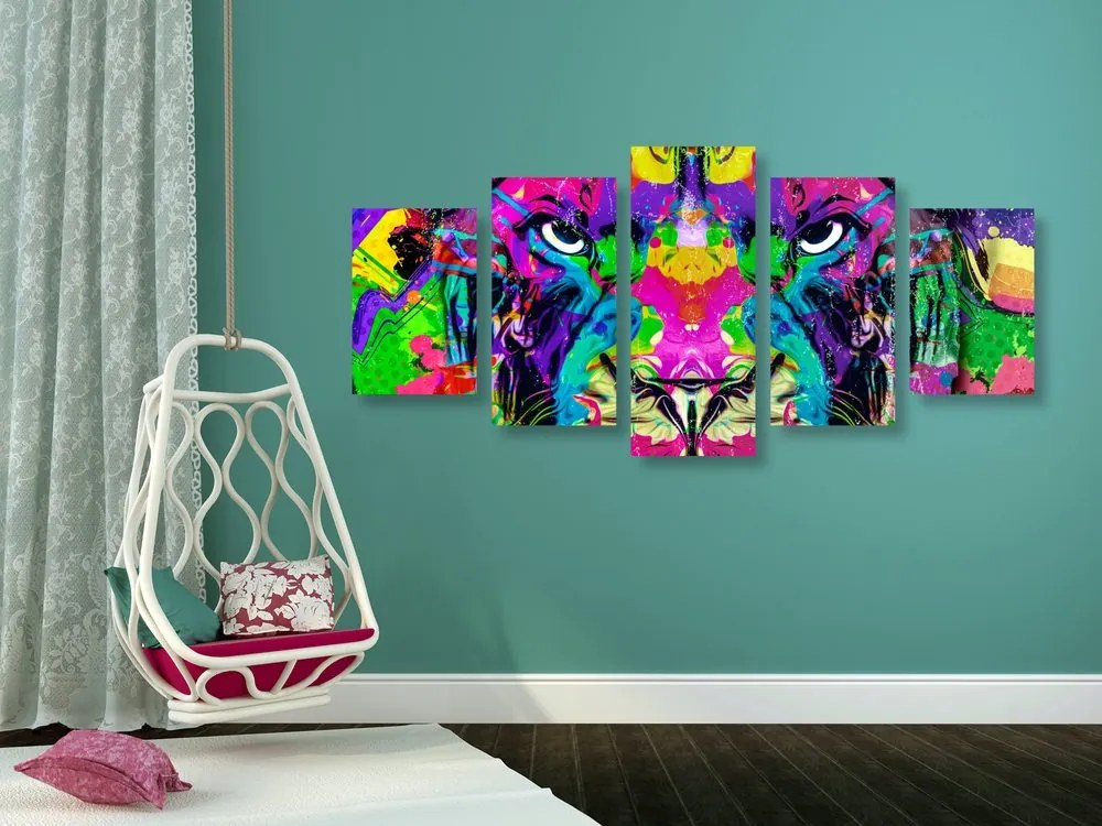Quadri 5 pezzi – Predatore multicolore