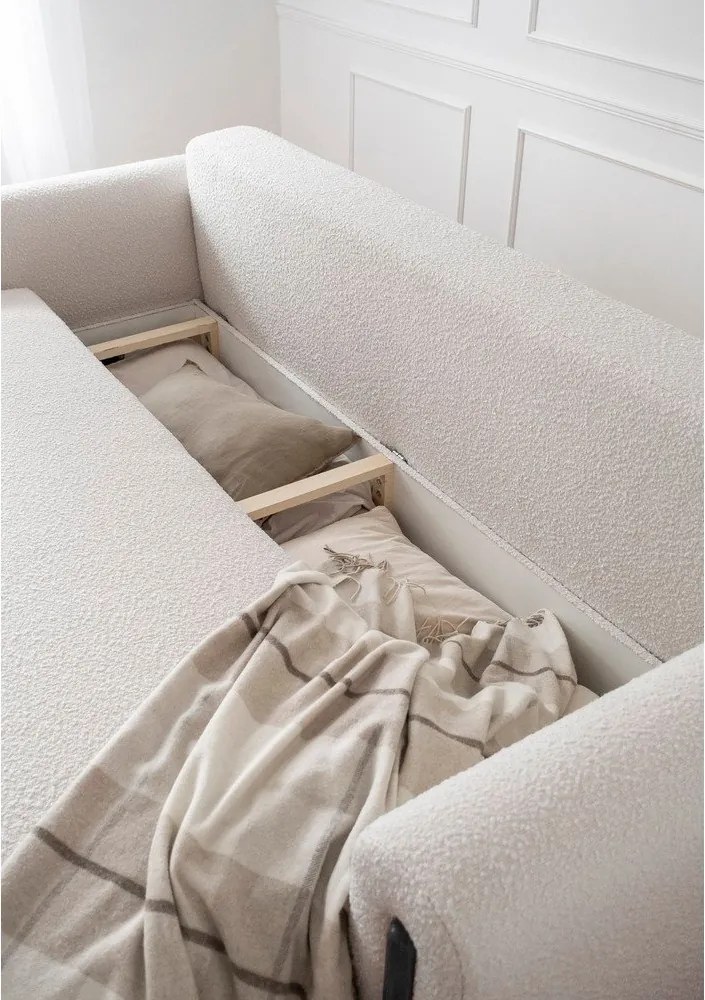 Divano beige/color crema allungabile/con contenitore e rivestimento in bouclé 244 cm Arcadova – ELTAP