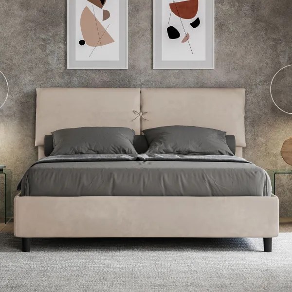 Letto matrimoniale e rete 160x190 in microfibra sabbia Mados