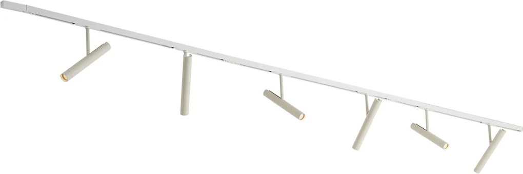 Sistema di illuminazione a binario moderno bianco con 6 faretti beige monofase - Slimline Avery