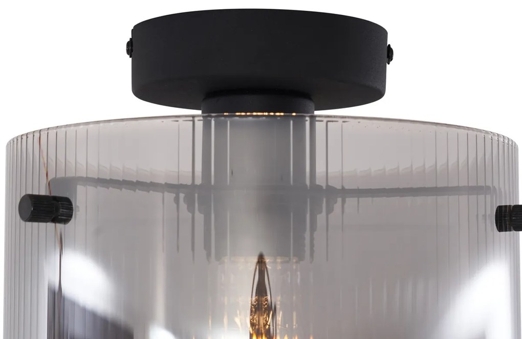 Lampada da soffitto Art Déco nera con vetro fumé - Laura