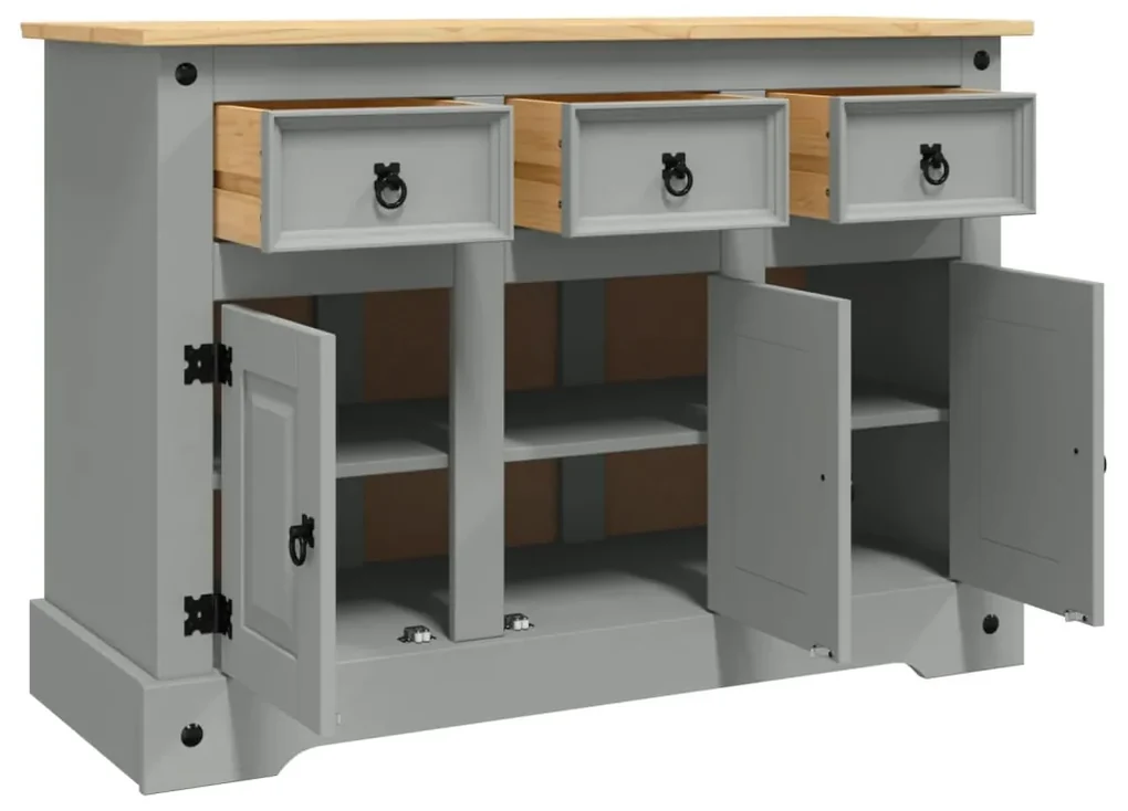 Credenza corona grigia 112x43x78 cm in legno massello di pino