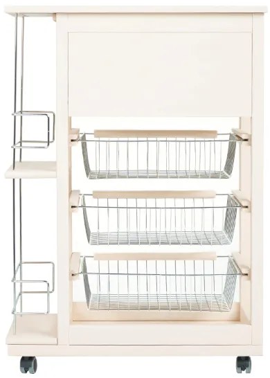 Carrello portapane con portabottiglie e cesti portafrutta Avorio