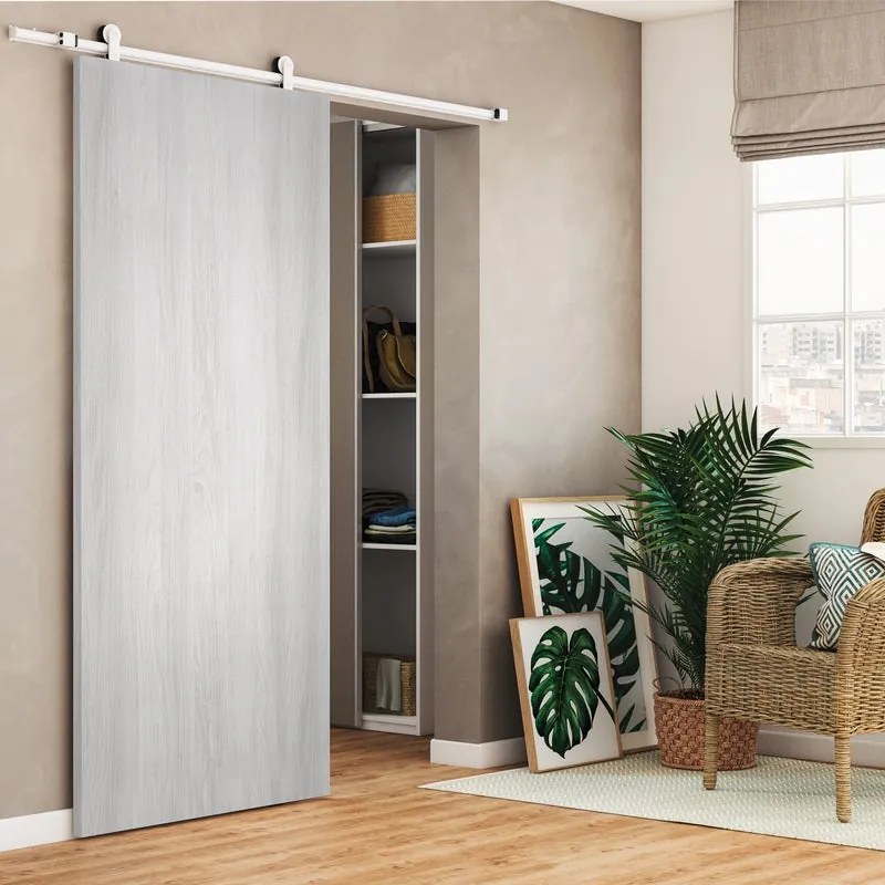 Porta scorrevole reversibile Marben in mdf bianco, L 93 x H 212 cm, con binario Loft bianco