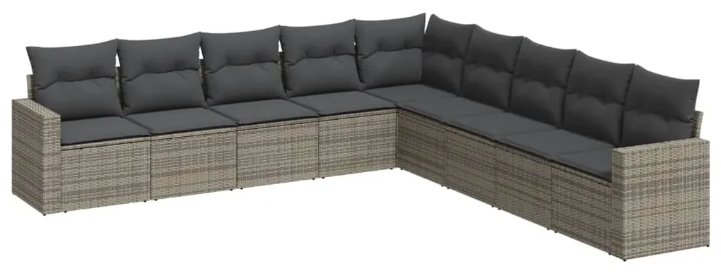 Set divano da giardino 9 pz con cuscini grigio in polyrattan