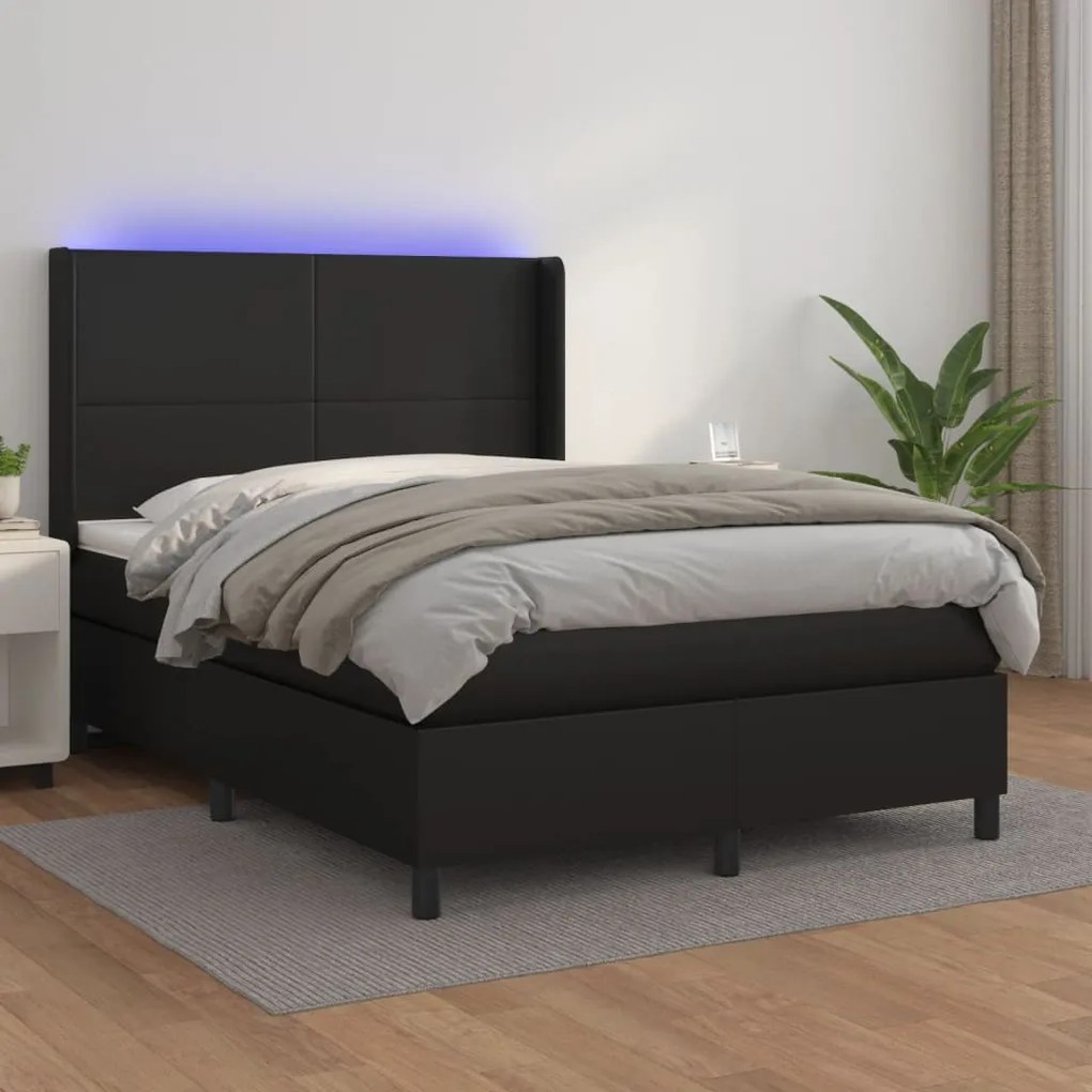 Giroletto A Molle Con Materasso E Led Nero 140x190cm Similpelle /