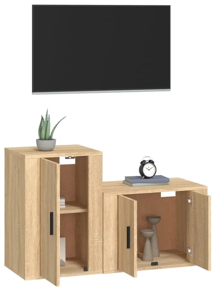 Set di Mobili Porta TV 2 pz Rovere Sonoma in Legno Multistrato