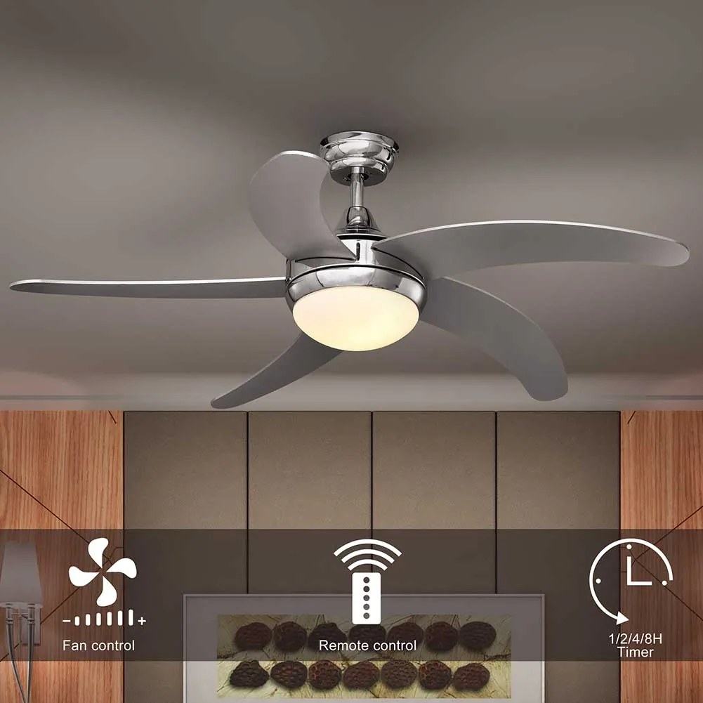 Ventilatore da Soffitto 5 Pale Legno con Lampada e Telecomando Diametro 132 cm...