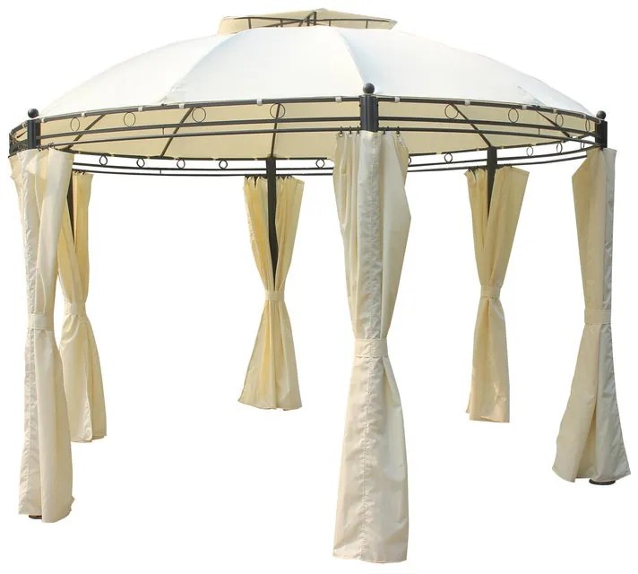 Gazebo in alluminio e acciaio struttura nero, copertura beige L 370 x P 375 x H 375 cm