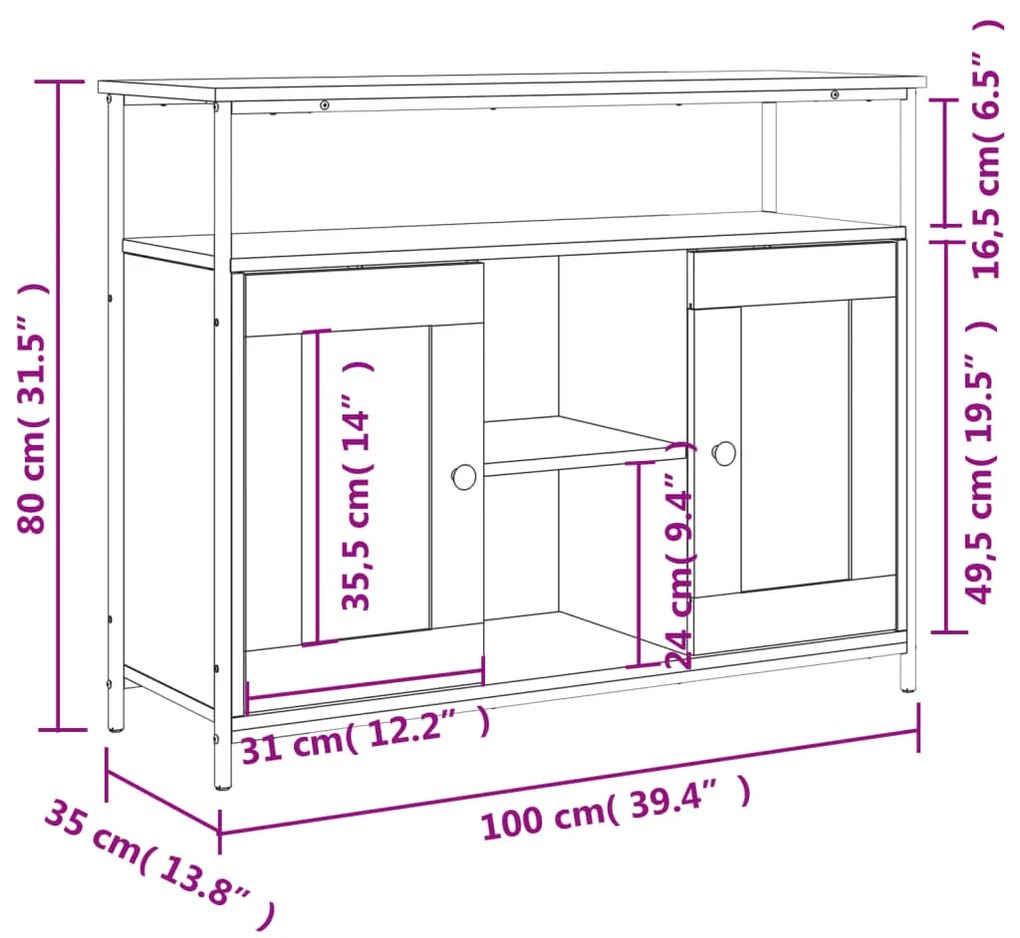 Credenza Nera 100x35x80 cm in Legno Multistrato