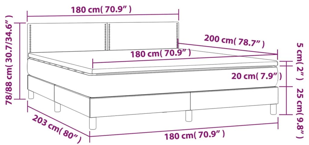 Letto a Molle con Materasso e LED Blu Scuro 180x200 cm