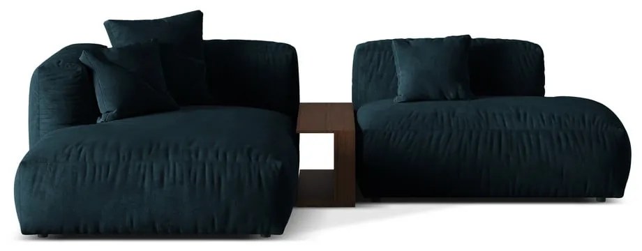 Divano angolare componibile blu scuro (con penisola a sinistra/con chaise lounge) con rivestimento in velluto Martina – Micadoni