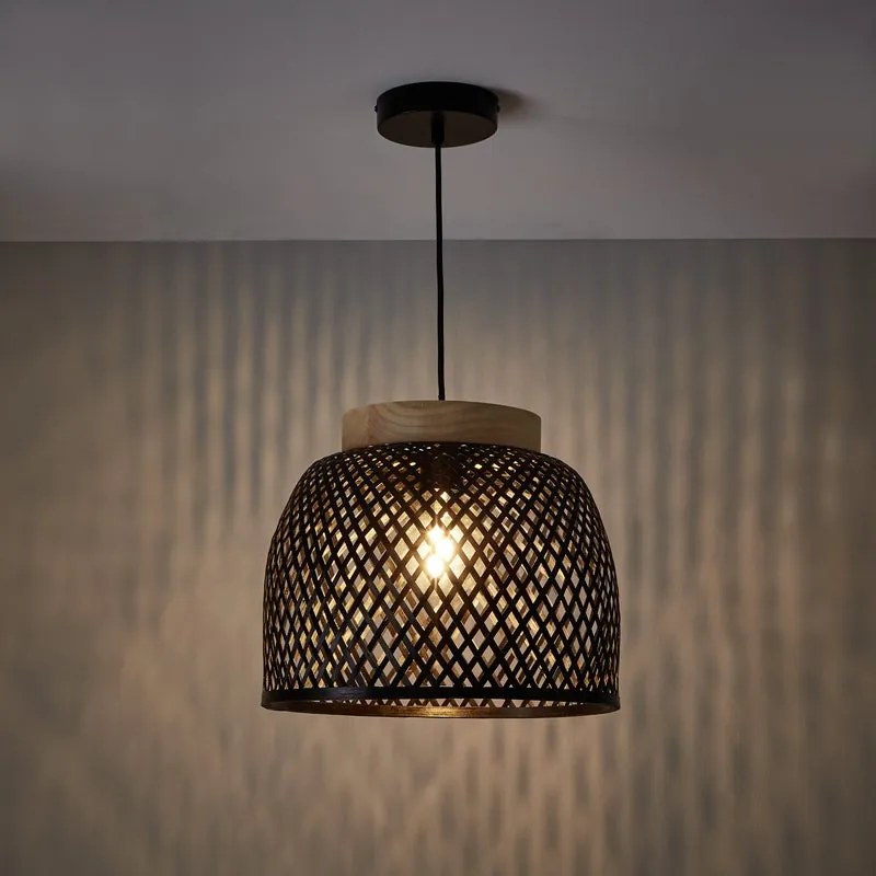 Lampadario Natura Ninon nero paralume nero E27 Ø35cm INSPIRE