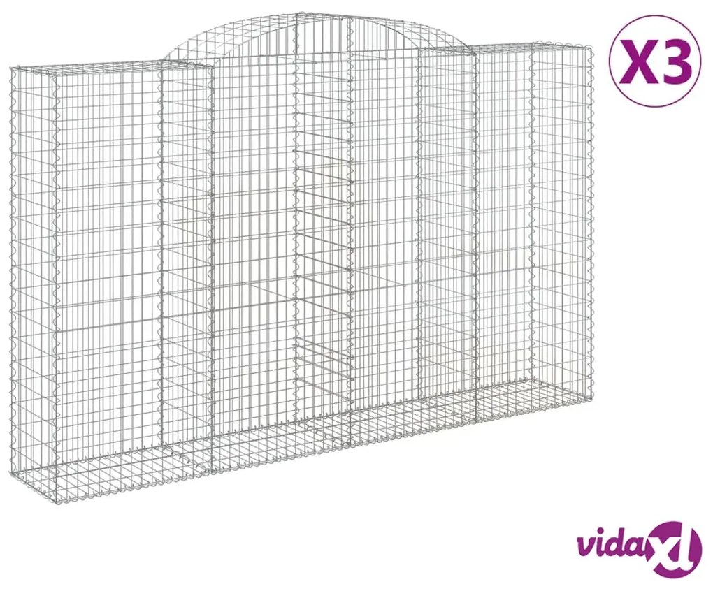 vidaXL Cesti Gabbioni ad Arco 3 pz 300x50x180/200 cm Ferro Zincato