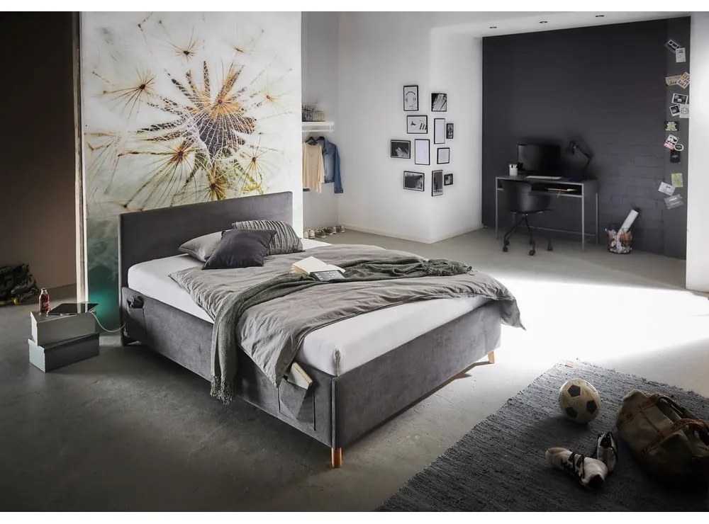 Letto da bambini color antracite imbottito con contenitore con rete inclusa 120x200 cm Cool – Meise Möbel