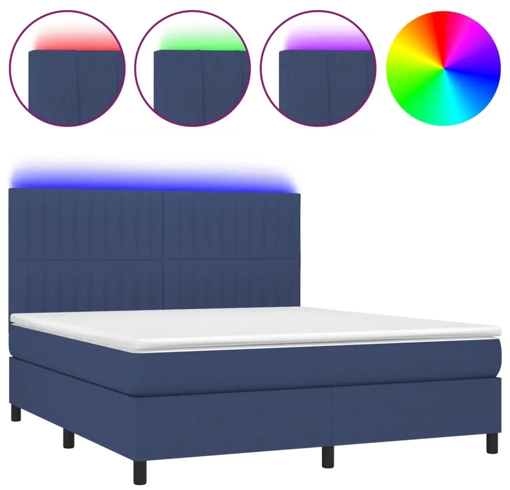 Letto a molle con materasso e led blu 160x200 cm in tessuto