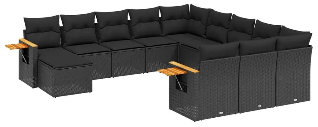 Set divani da giardino 11 pz con cuscini in polyrattan nero