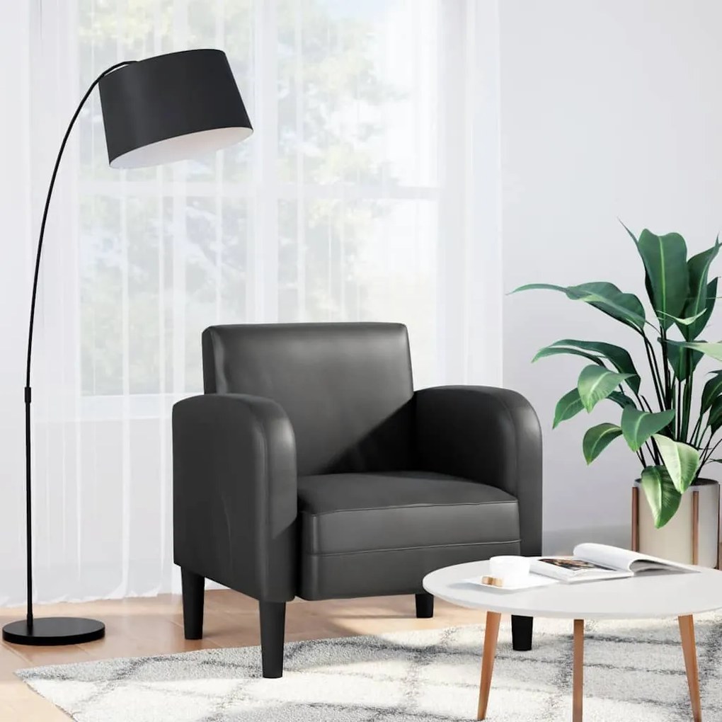 Divano Sedia Con Braccioli Nero 54 Cm İn Similpelle /