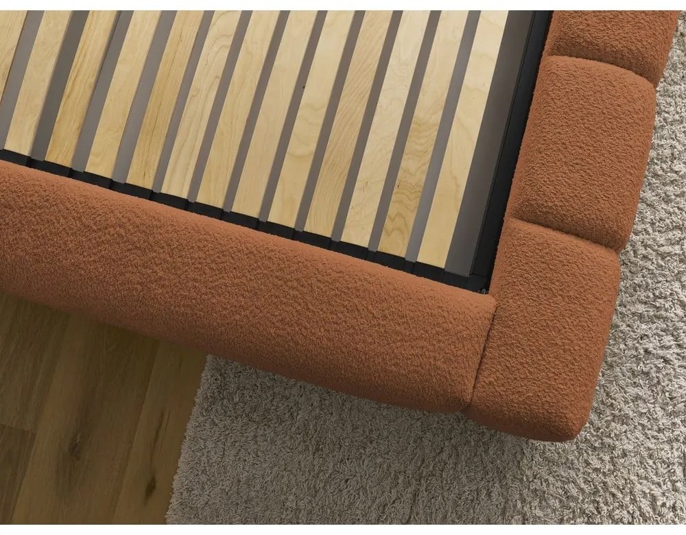 Letto matrimoniale imbottito arancione contenitore e rete inclusi 180x200 cm Denali - Bobochic Paris