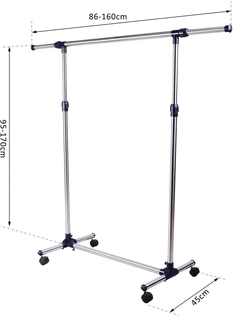 Stender Appendiabiti Larghezza e altezza regolabili con Ruote in Acciaio Inox 160x170 cm...