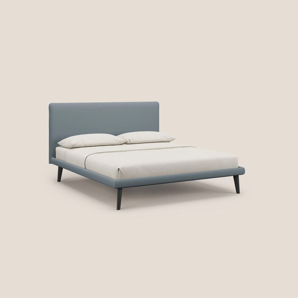 Noel letto minimal scandinavo con piedi in mogano e tessuto fiammato impermeabile T19 carta da zucchero