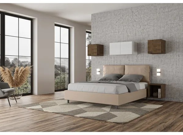 Letto matrimoniale senza rete imbottito 160x190 similpelle tortora Antea