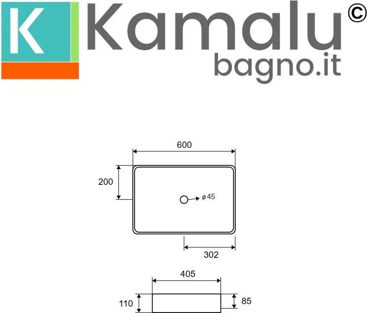 Lavabo appoggio rettangolare in ceramica slim bianca | Litos-0001 - KAMALU