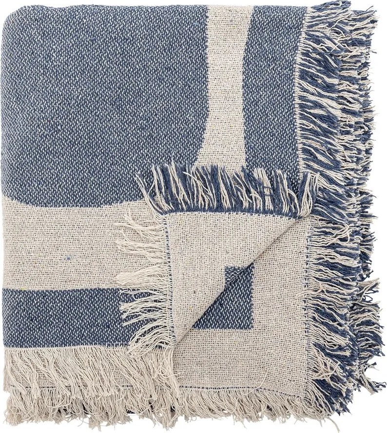 Coperta blu e beige in cotone riciclato 130x160 cm Ethan – Bloomingville