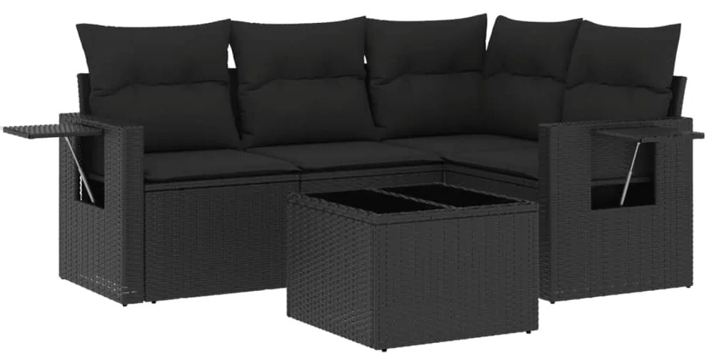 Set divani da giardino 5 pz con cuscini in polyrattan nero