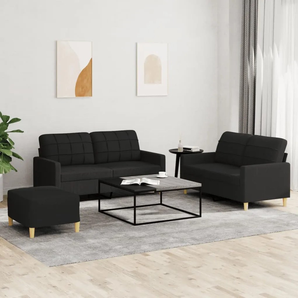Set Di Divani 3 Pz Con Cuscini Nero İn Tessuto /