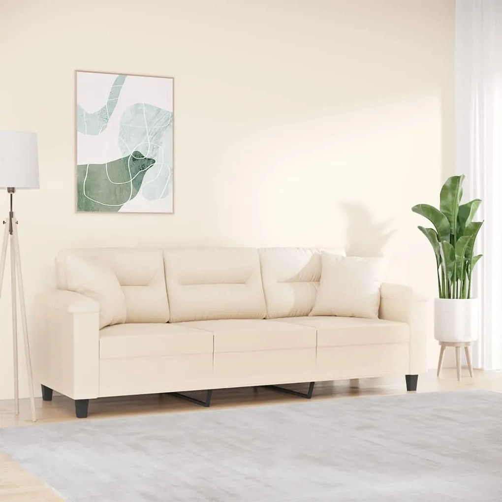 Divano a 3 posti con cuscini beige 180 cm tessuto microfibra