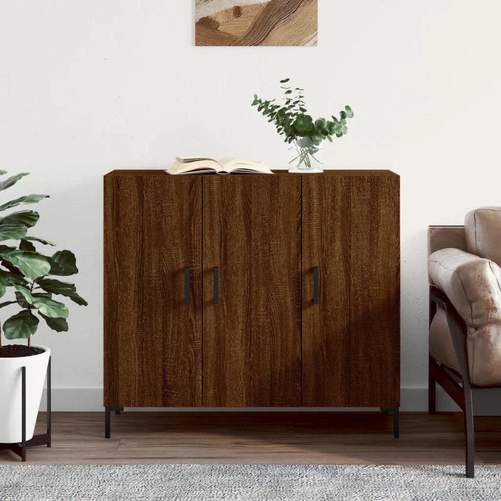 Credenza Rovere Marrone 90x34x80 Cm İn Legno Multistrato /