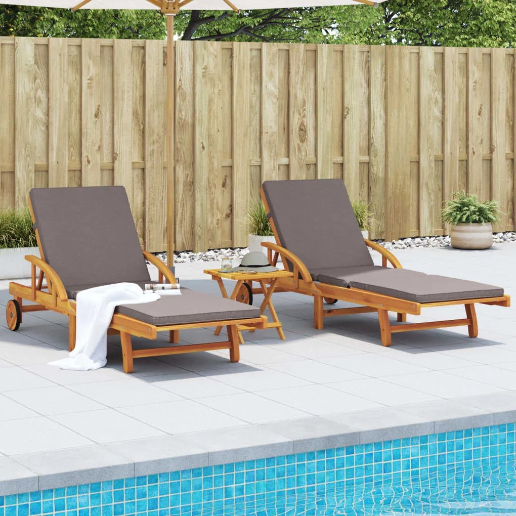 Lettini 2 Pz Con Cuscini 200x68x83 Cm Legno Massello Di Acacia /