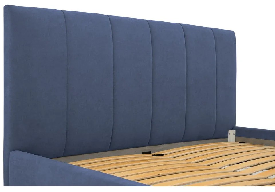 Letto matrimoniale imbottito blu con doghe in legno 160x200 cm Zee - Scandic