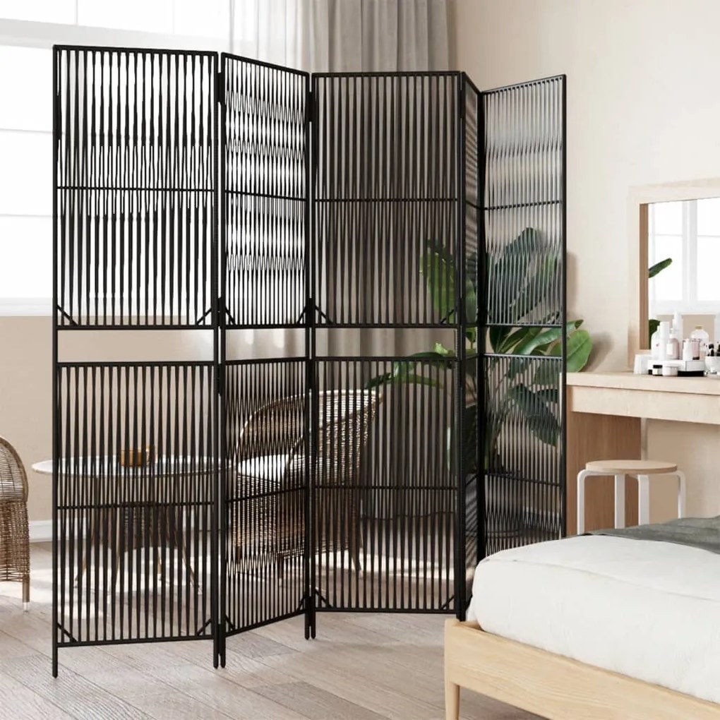 Divisorio per ambienti a 5 pannelli nero in polyrattan