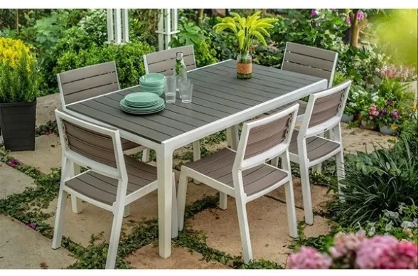 Sedie Da Esterno Senza Braccioli In Resina Effetto Legno Bianco E Tortora Harmony Set 4 Pezzi