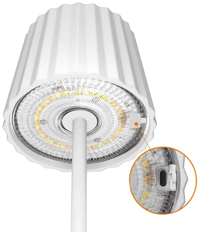 Lampada da Tavolo Ricaricabile 2.2W, IP54 CCT Dimmerabile - Bianco Rigato Colore del corpo Bianco