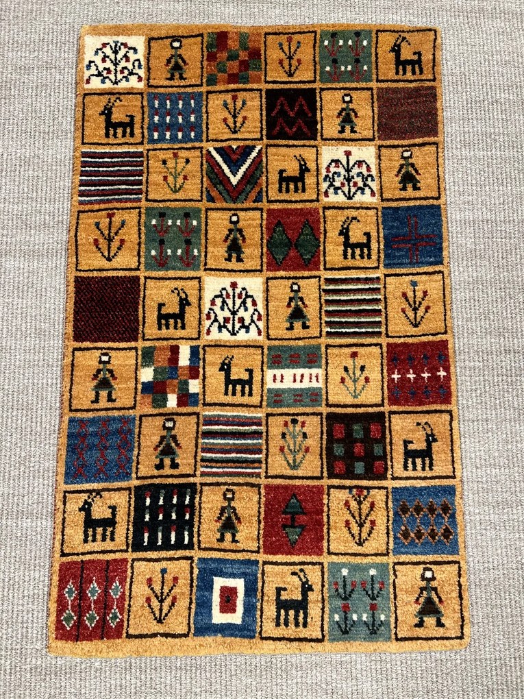 Gabbeh Tappeto 100 x 60 Giallo (Iran) Annodato A Mano