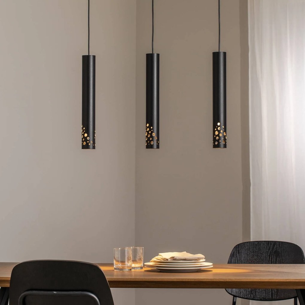 Luminex Lampada a sospensione Tibia, a 3 luci, lunga, nera, acciaio, GU10