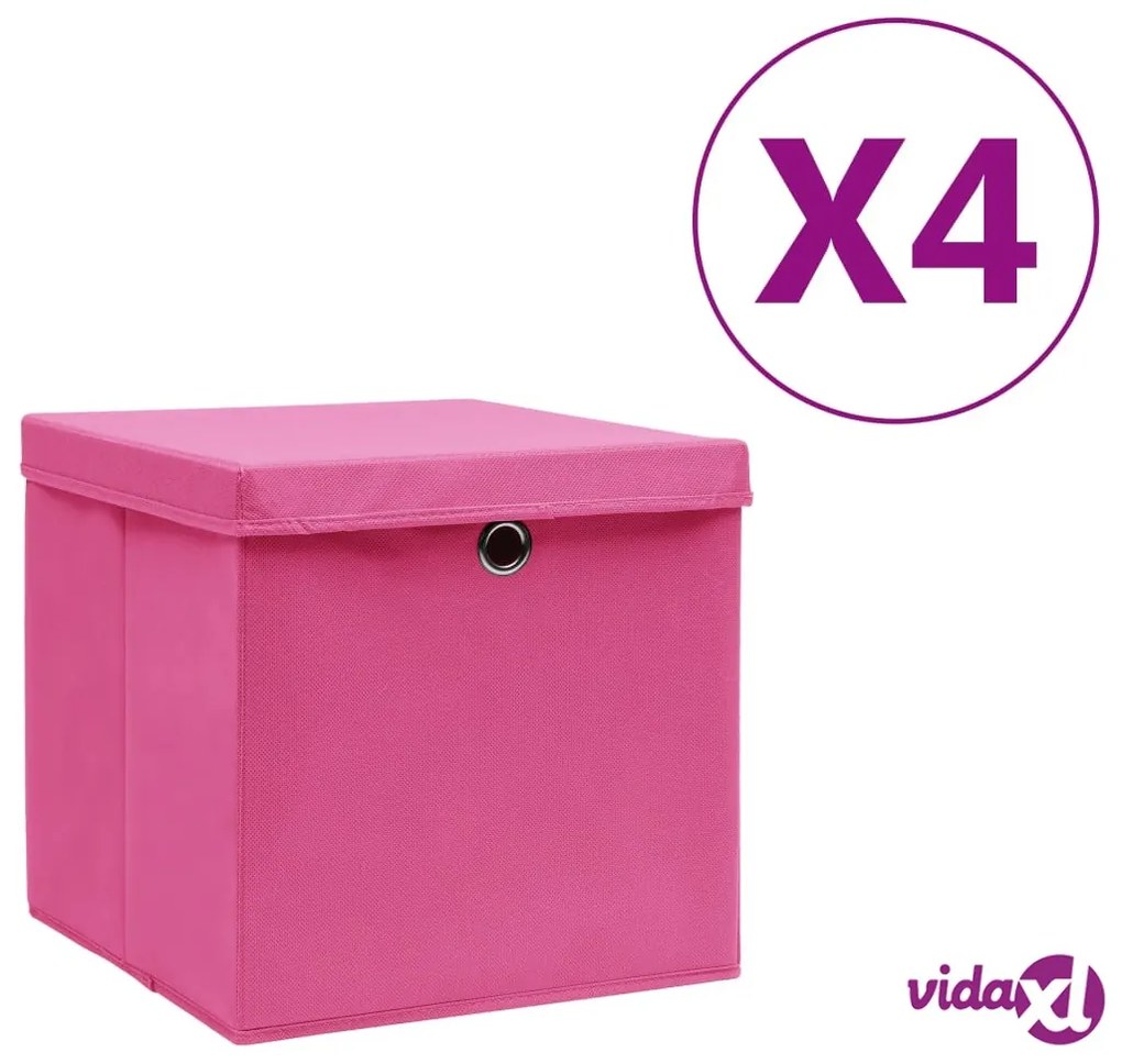 vidaXL Contenitori con Coperchi 4 pz 28x28x28 cm Rosa