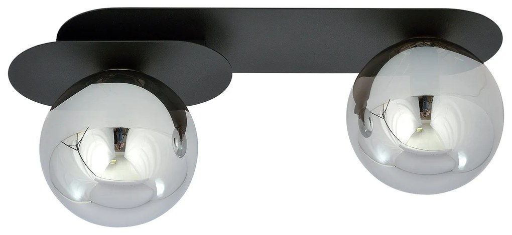 Plafoniera Minimal 2 Luci Teia In Acciaio Nero E Sfere Vetro Fumè
