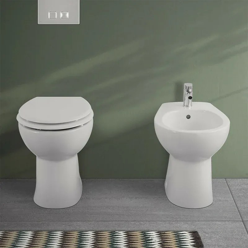Set sanitari bagno in ceramica bianca lucida Flora completo di sedile wc