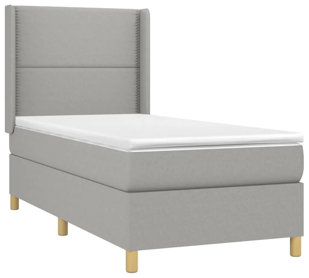 Letto a molle materasso e led grigio chiaro 90x190 cm tessuto