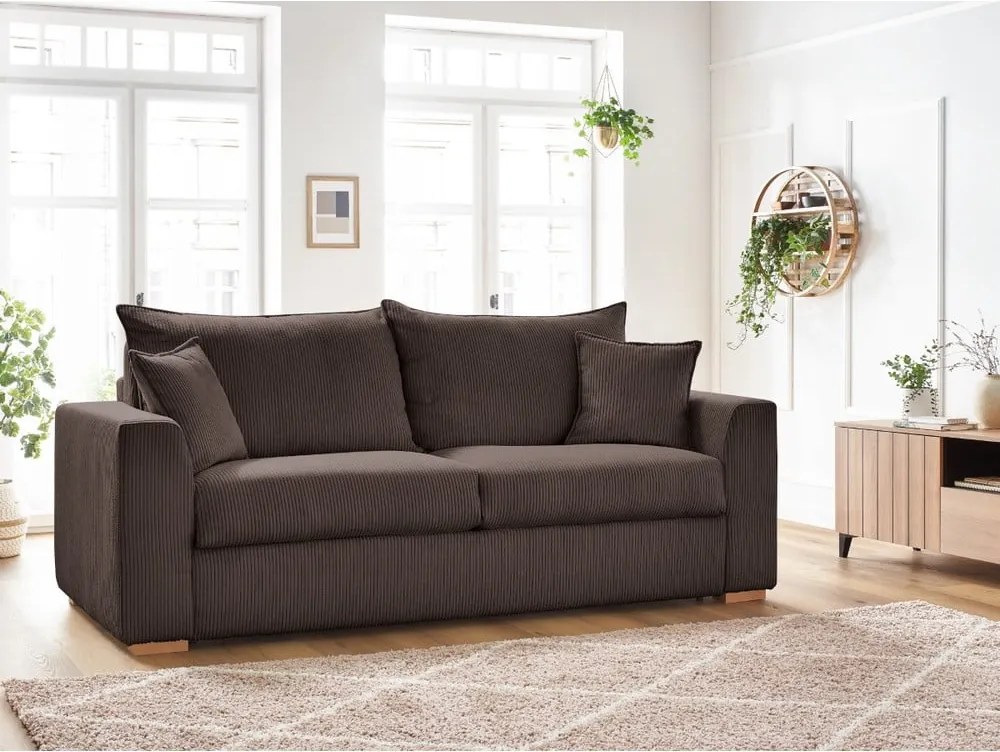 Divano marrone allungabile con rivestimento in velluto a coste 225 cm Augustin – Bobochic Paris